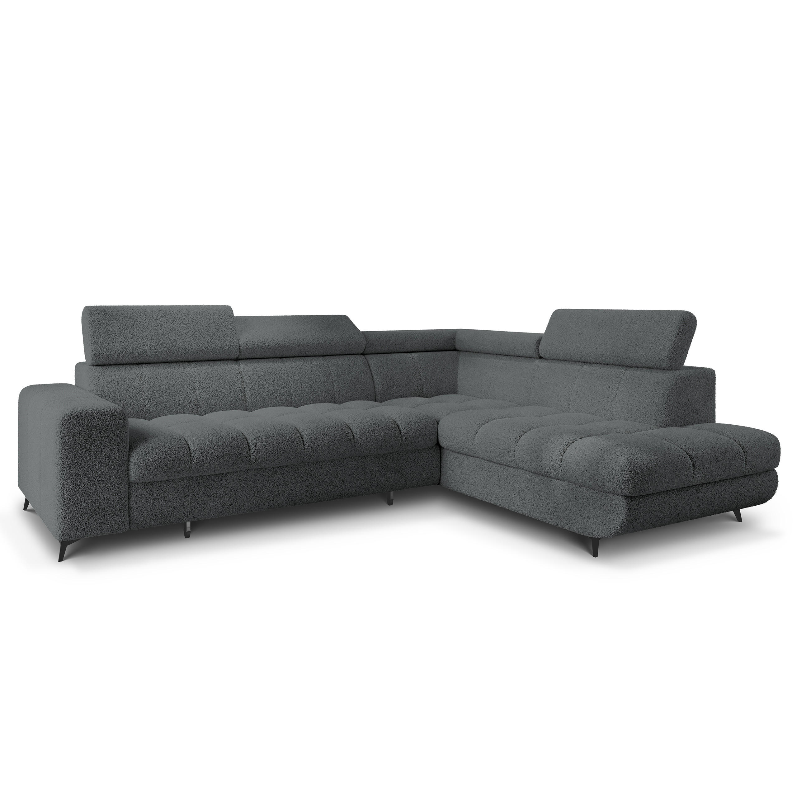 ECKSOFA MORIVA Q R-S Grau Boucle-Stoff mit Schlaffunktion - Grau, Holzwerkstoff/Textil (253/190cm) - MASSENO