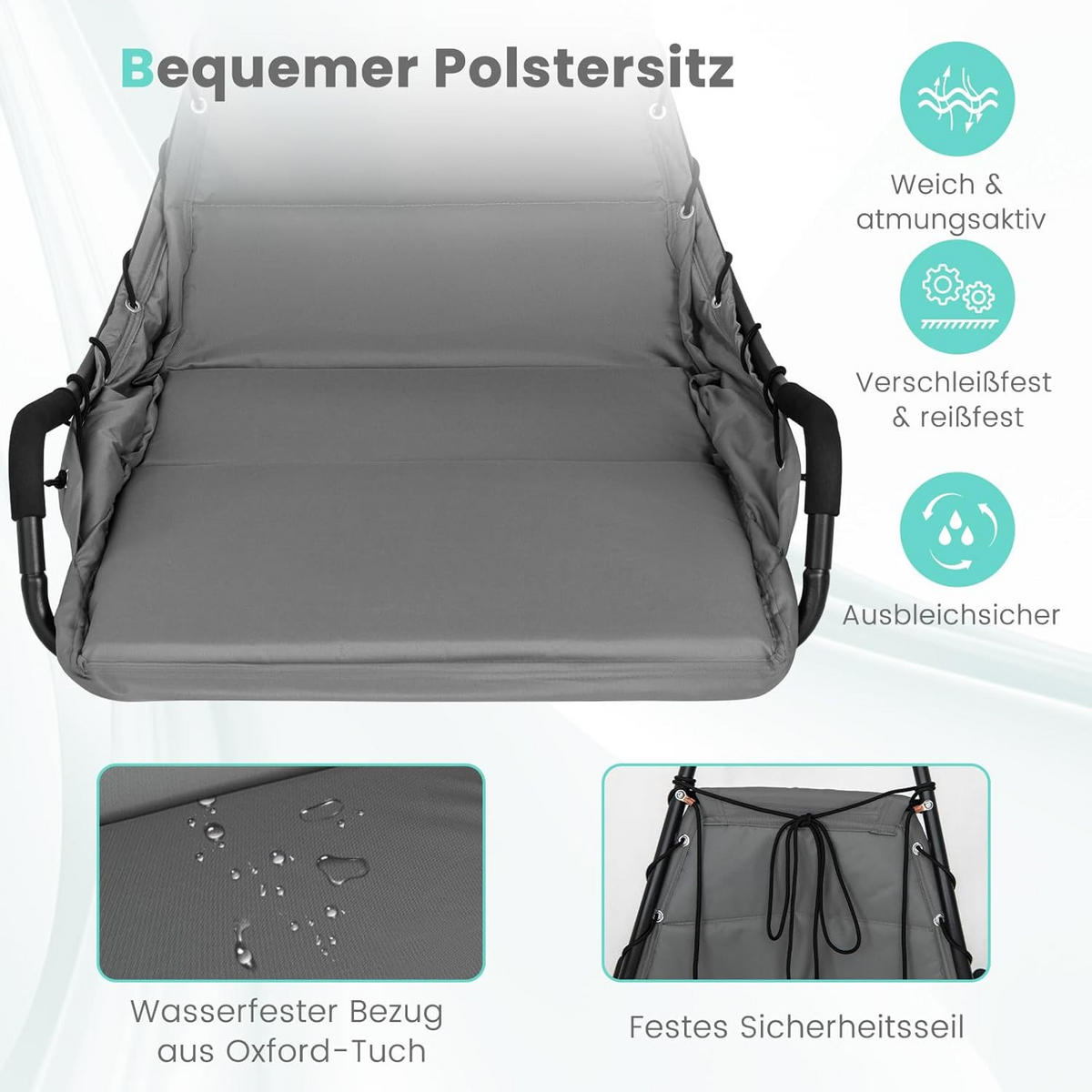 HÄNGESESSEL Grau - Grau, Metall (105/251/101cm) - COSTWAY