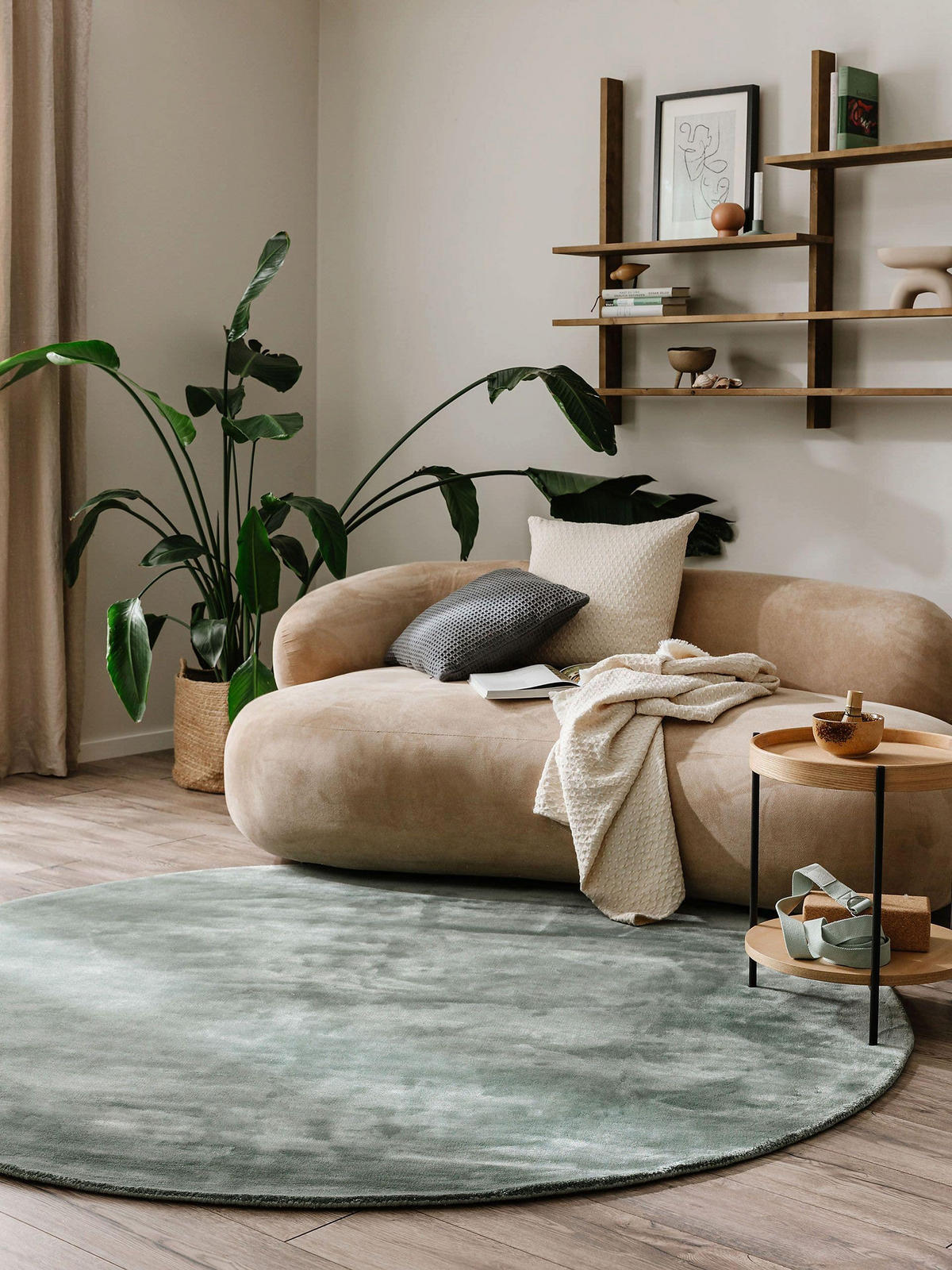 VISKOSETEPPICH rund Nela Hellgrün ø 120 cm rund - Hellgrün, Textil (120/120cm) - benuta Pure