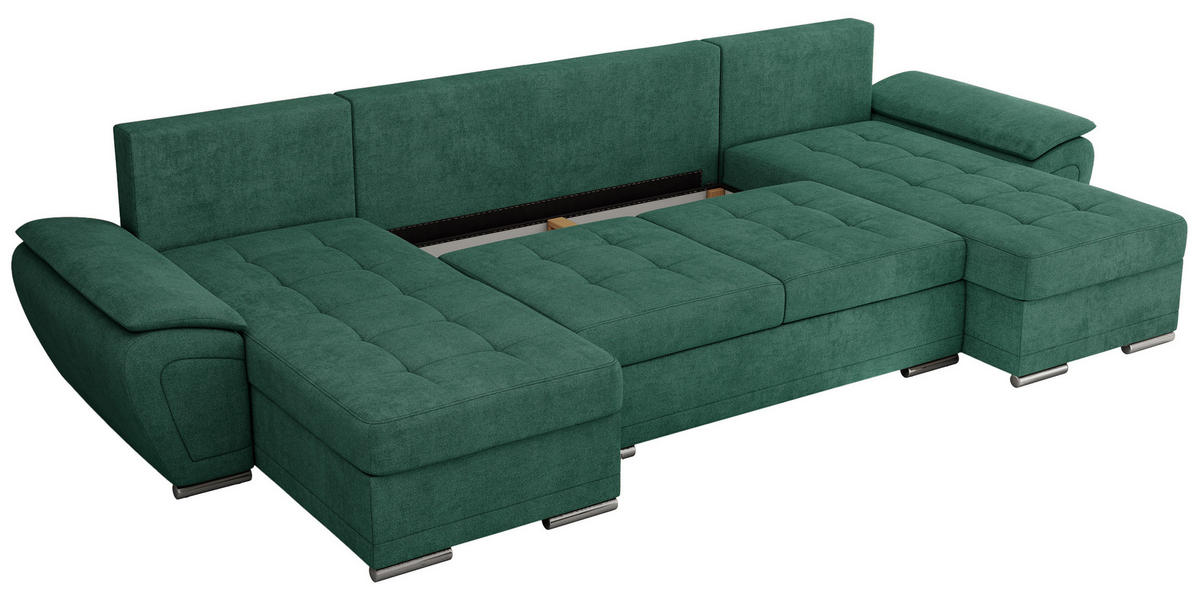 WOHNLANDSCHAFT UMBRIA U Grün Stukture - Grau/Grün, Textil/Metall (336/85/157cm) - MKS