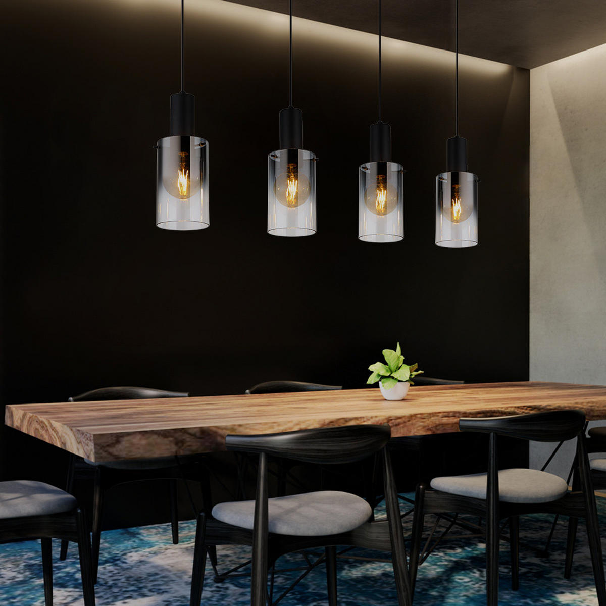 HÄNGELEUCHTE Florentina Metall Schwarz - Schwarz, Glas (102.5/12.5/150cm) - Globo Lighting