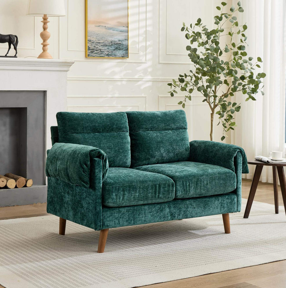 ZWEISITZER-COUCH 2-Sitzer Chenille Grün - Grün, Holzwerkstoff (70/85/124cm) - Meubliv