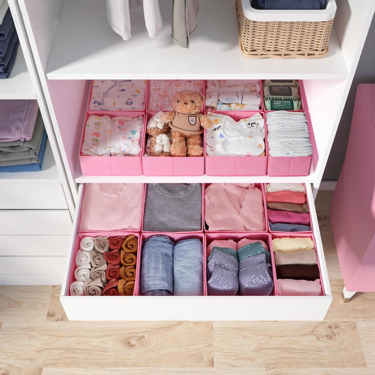 SCHUBLADEN Organizer 16er Set Grau/Rosa - Multicolor, Textil (24/11/26cm)