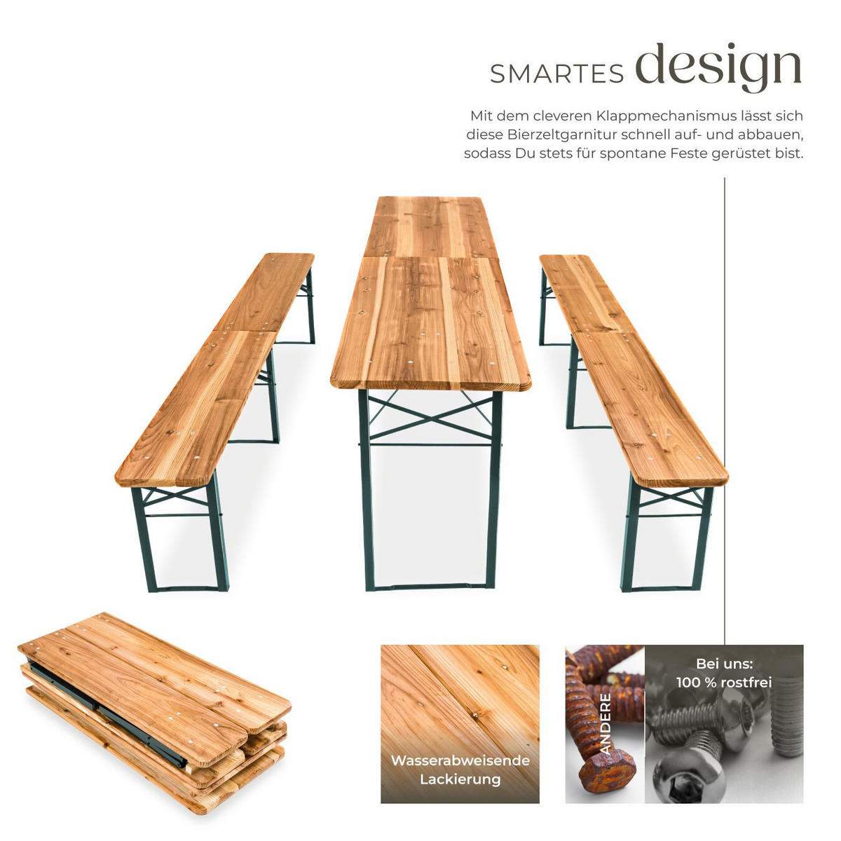BIERZELTGARNITUR Ralf,Holzlackierung mit Klarlack,braun - Braun, Naturmaterialien/Holz - tectake