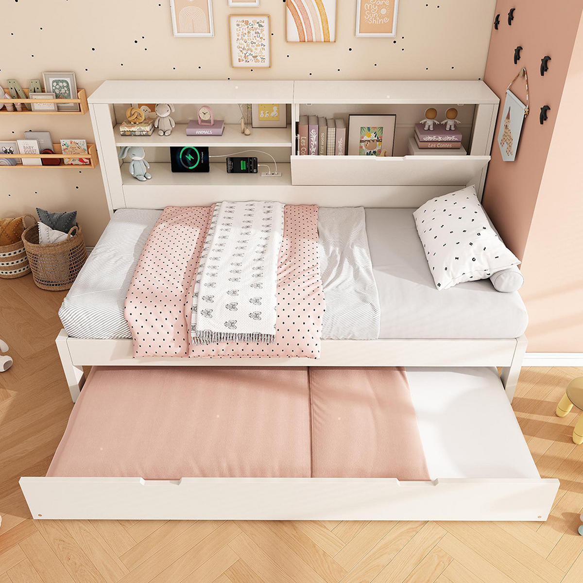 AUSZIEHBETT 90×200 cm mit Lattenrost in Weiß - Weiß, Holz (90/200cm)