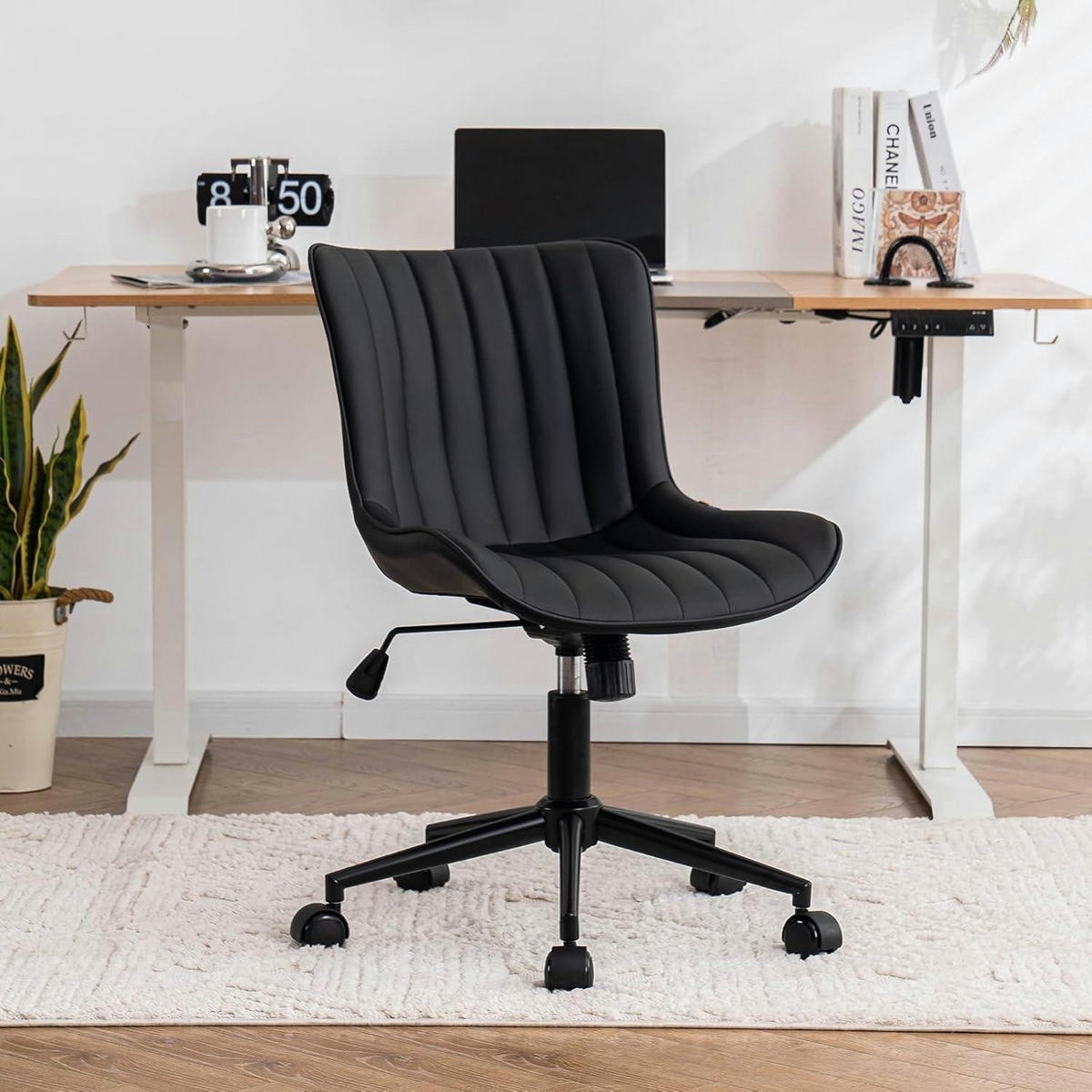 BÜROSTUHL ergonomisch mit PU-Leder, schwarz - Schwarz, Kunststoff (53/93/46cm)
