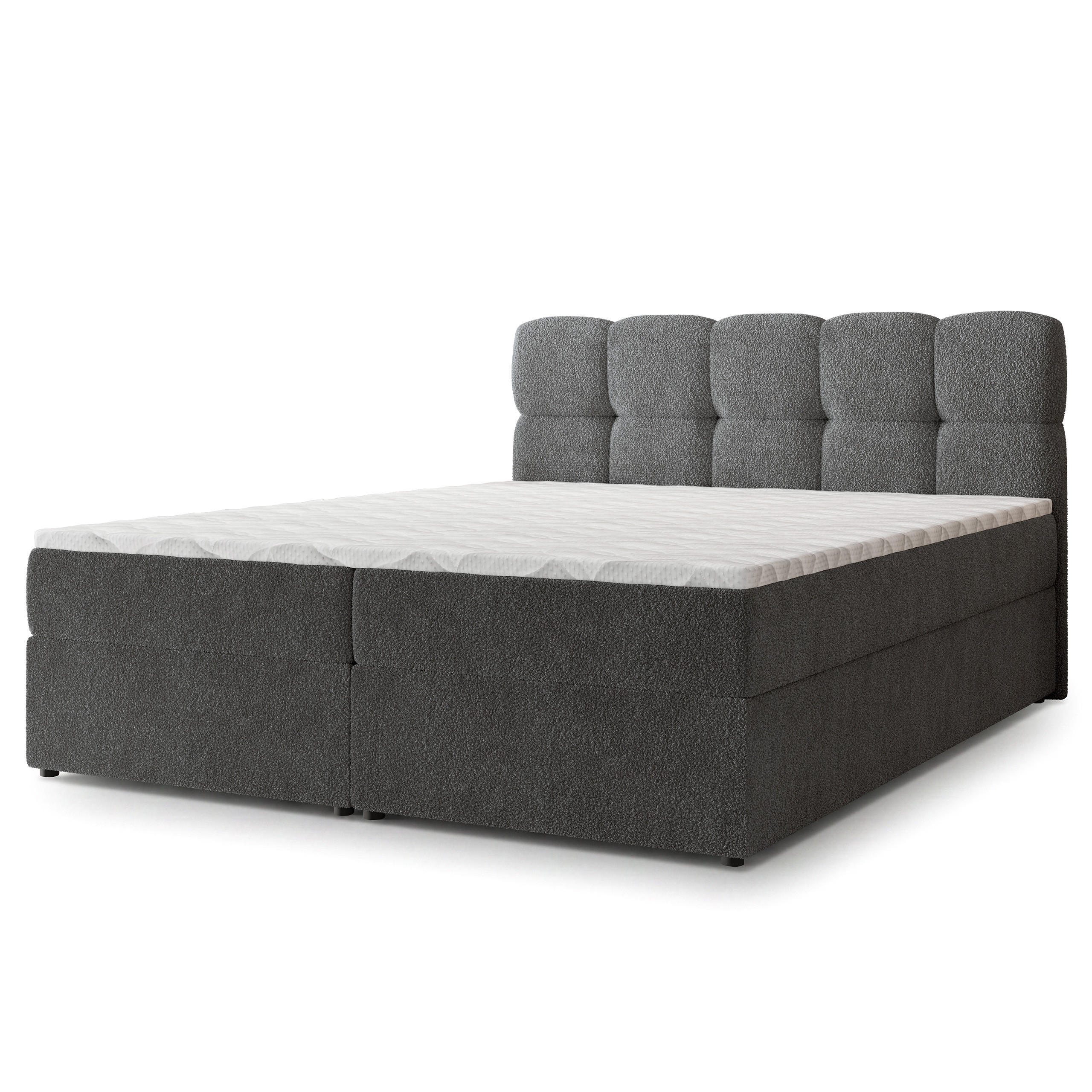 BOXBETT MERU 160x200 cm mit Matratze und Topper - Grau - Grau, Holz (160/200cm) - MASSENO