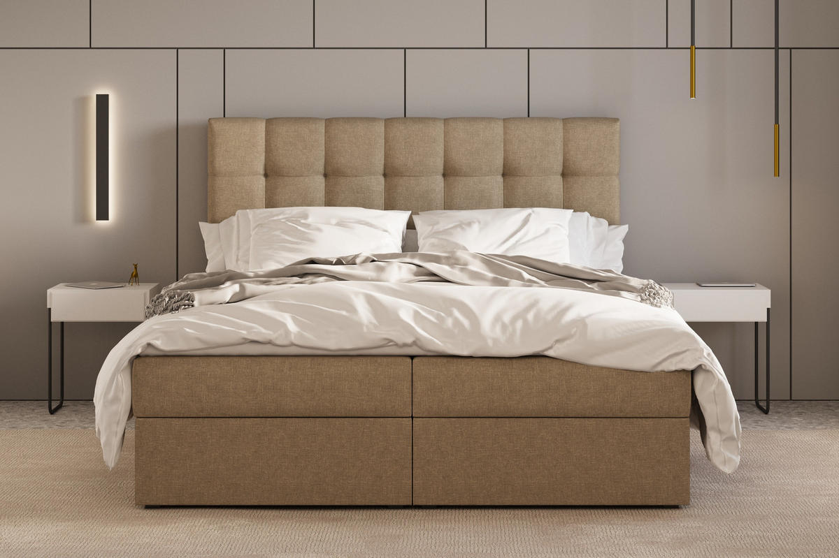 BETT - Boxspringbett 180x200 - 05 Hugo 23 - Cappuccino - Cappuccino, Holz (180/200cm) - Möblo