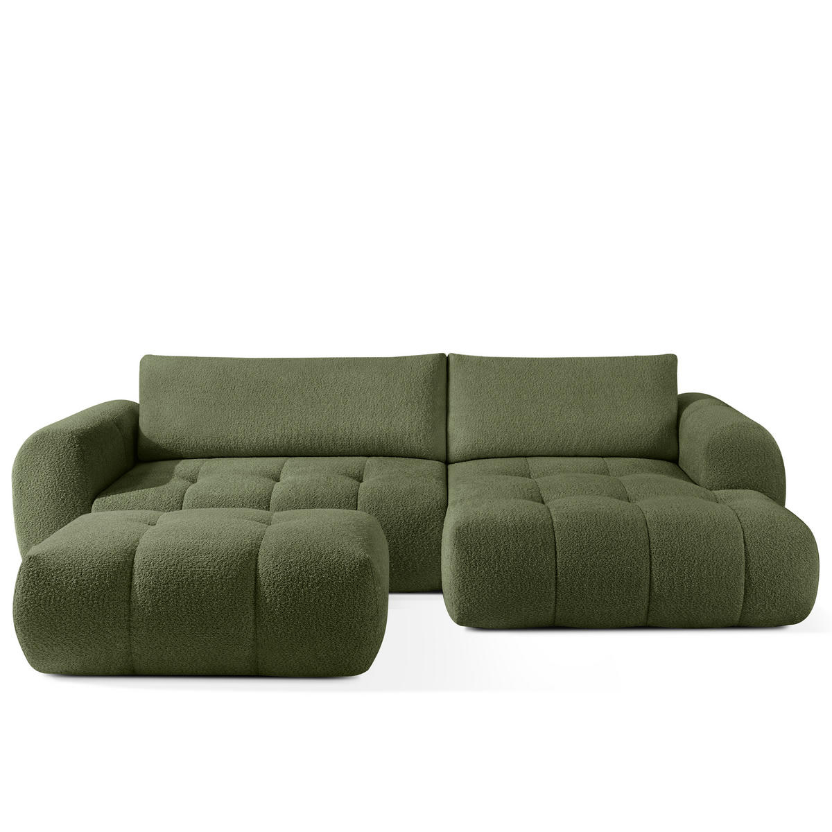 ECKSOFA MIT HOCKER LIRA, Olivgrün, Bouclé - Olivgrün, Holz/Holzwerkstoff (96/50cm) - KONSIMO®
