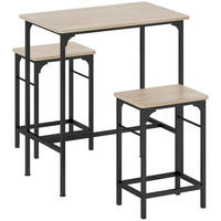 BARTISCH Set Bartisch mit Barhocker-Set Esstisch mit 2 Stühlen mit Fußpolster - Naturfarben, Holz (50/87/80cm) - HOMCOM