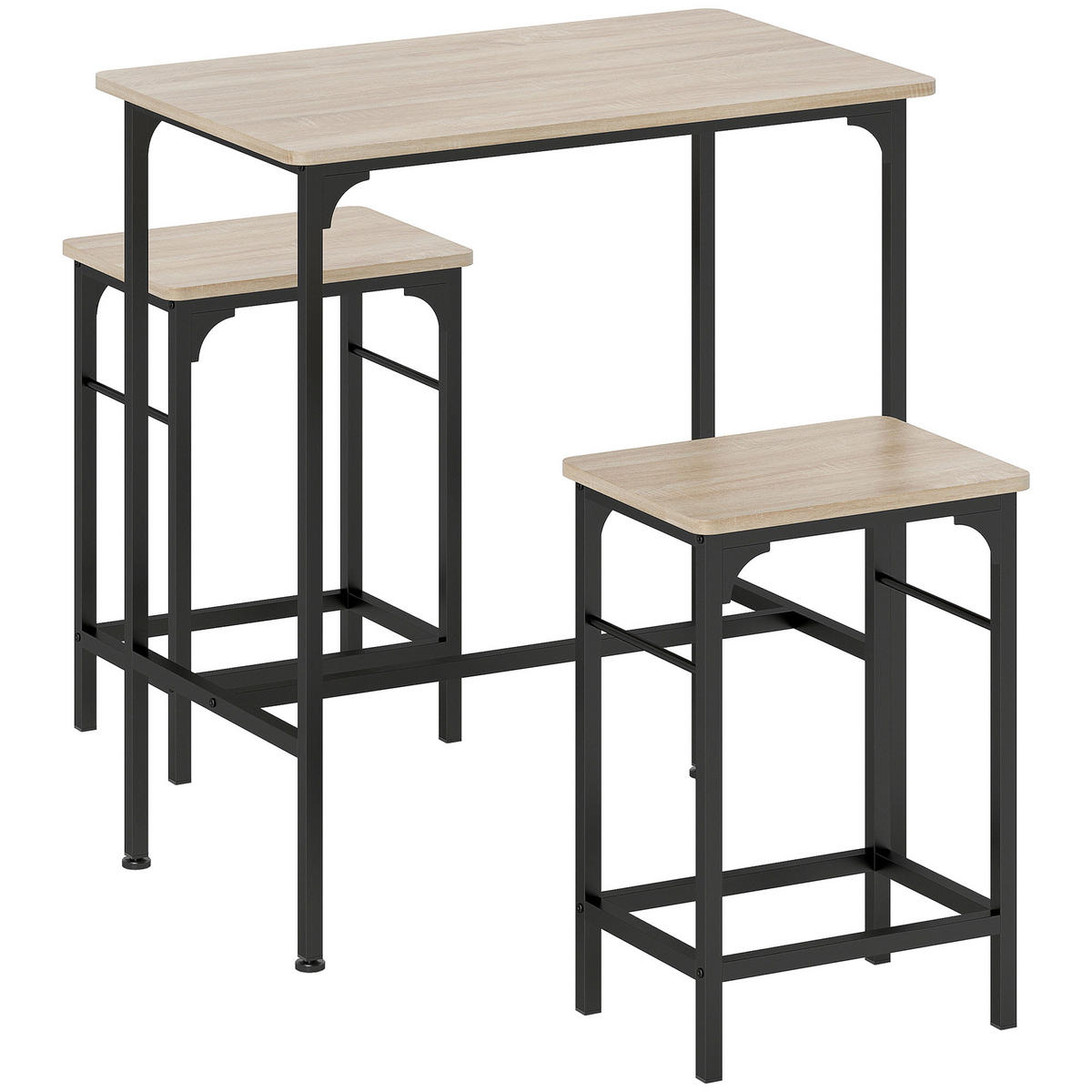 BARTISCH Set Bartisch mit Barhocker-Set Esstisch mit 2 Stühlen mit Fußpolster - Naturfarben, Holz (50/87/80cm) - HOMCOM