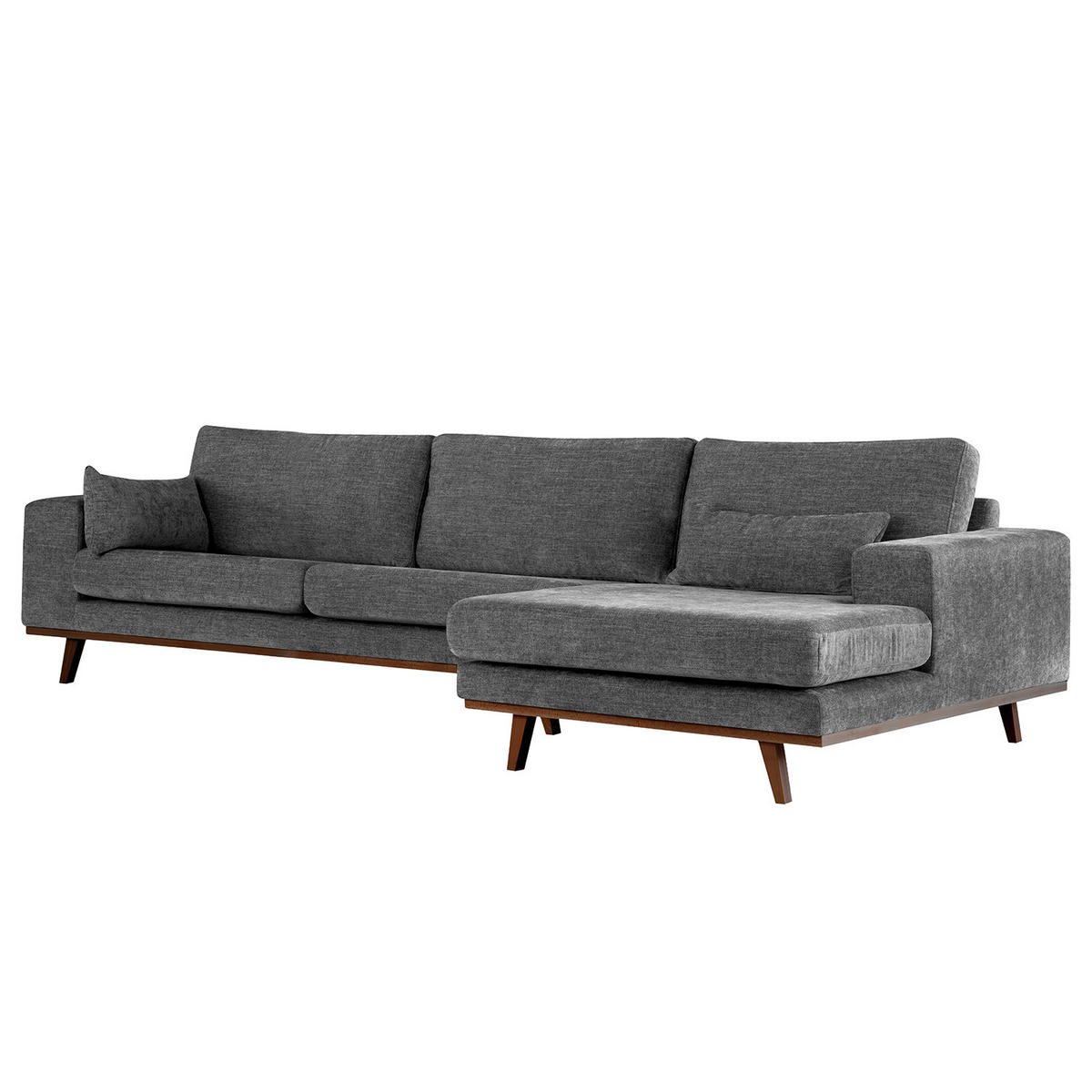 ECKSOFA mit Longchair - Dunkelgrau/Buchefarben, Buchenholz/Textil (281/153cm) - home24