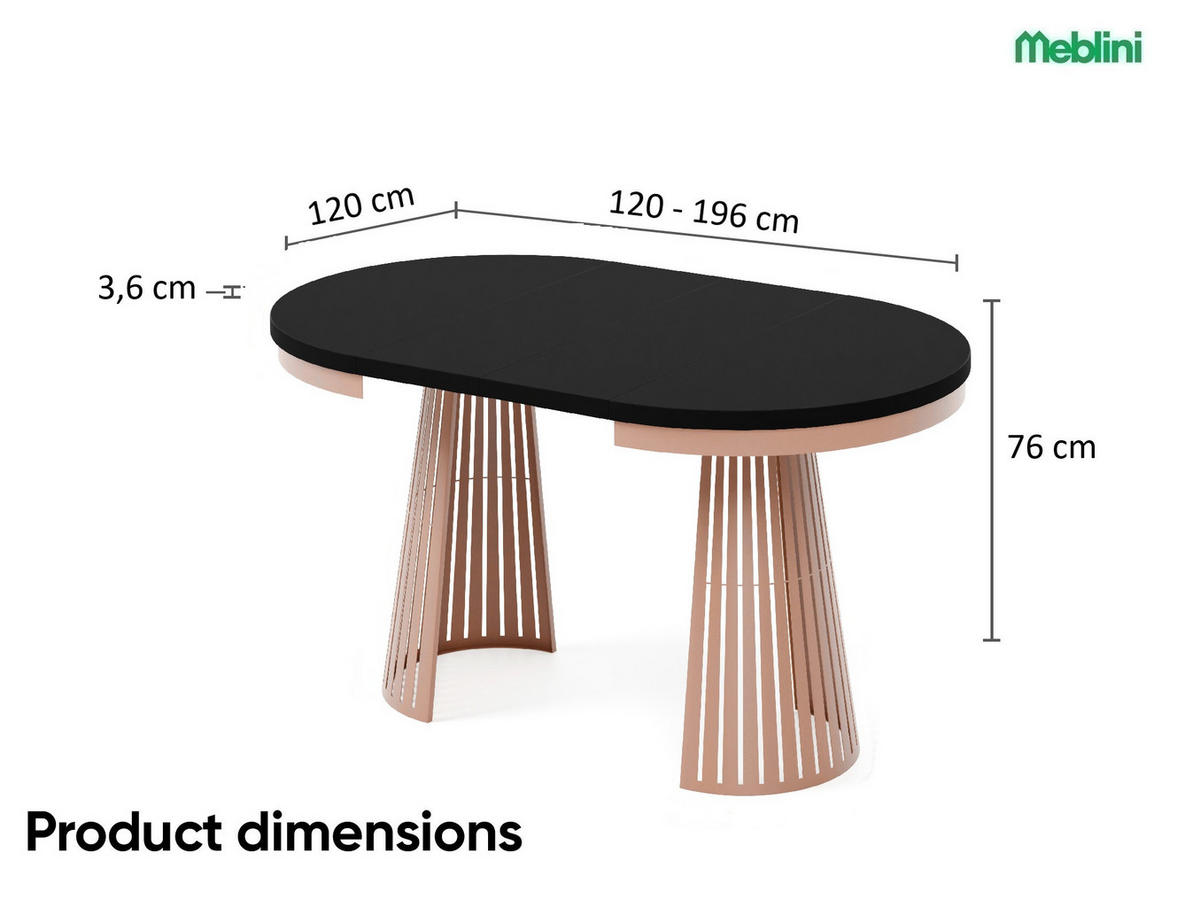 ESSTISCH Cone Bis - Schwarz/Kupferfarben, Holzwerkstoff/Metall (120/120/76cm) - Meblini