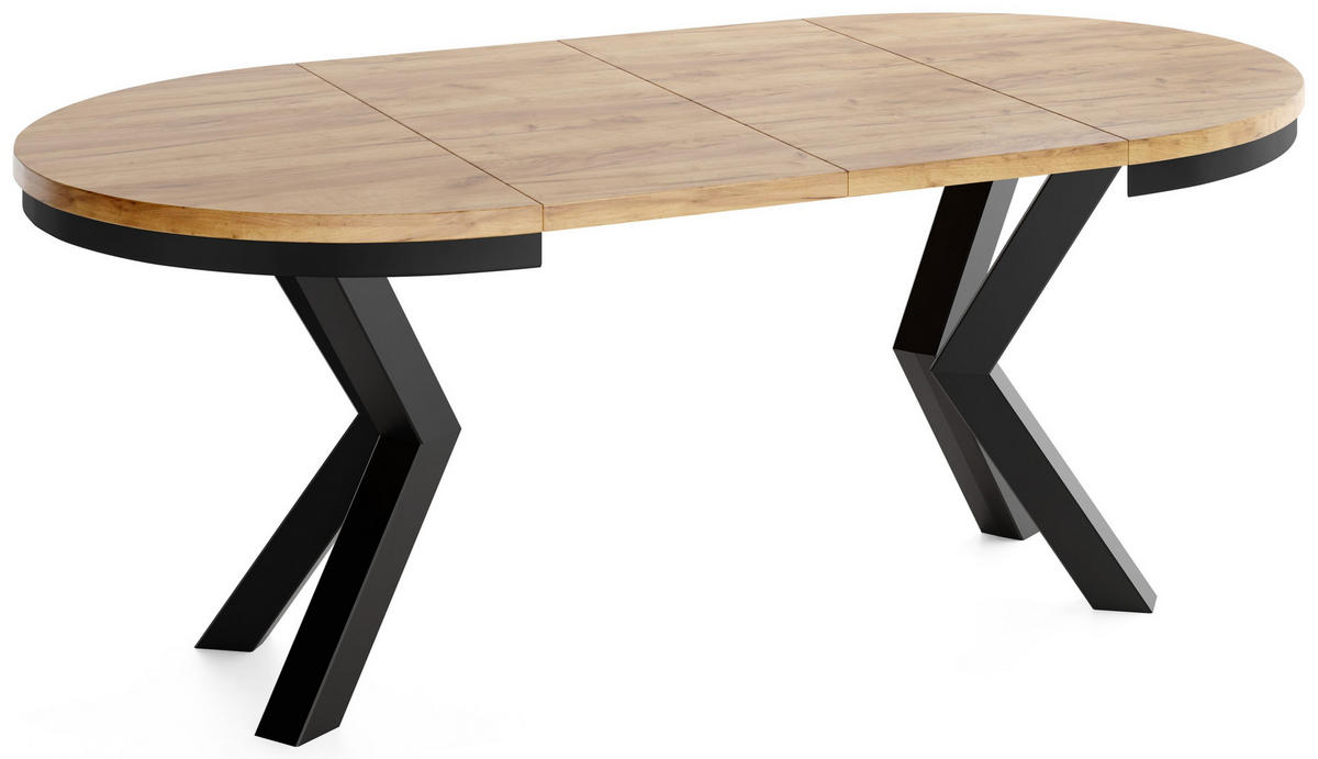 ESSTISCH Clara runder ausziehbarer, Eiche Braun 120-200/120/76 cm - Eiche Wotan/Schwarz, Holzwerkstoff/Metall (120/200/76cm) - WFL GROUP