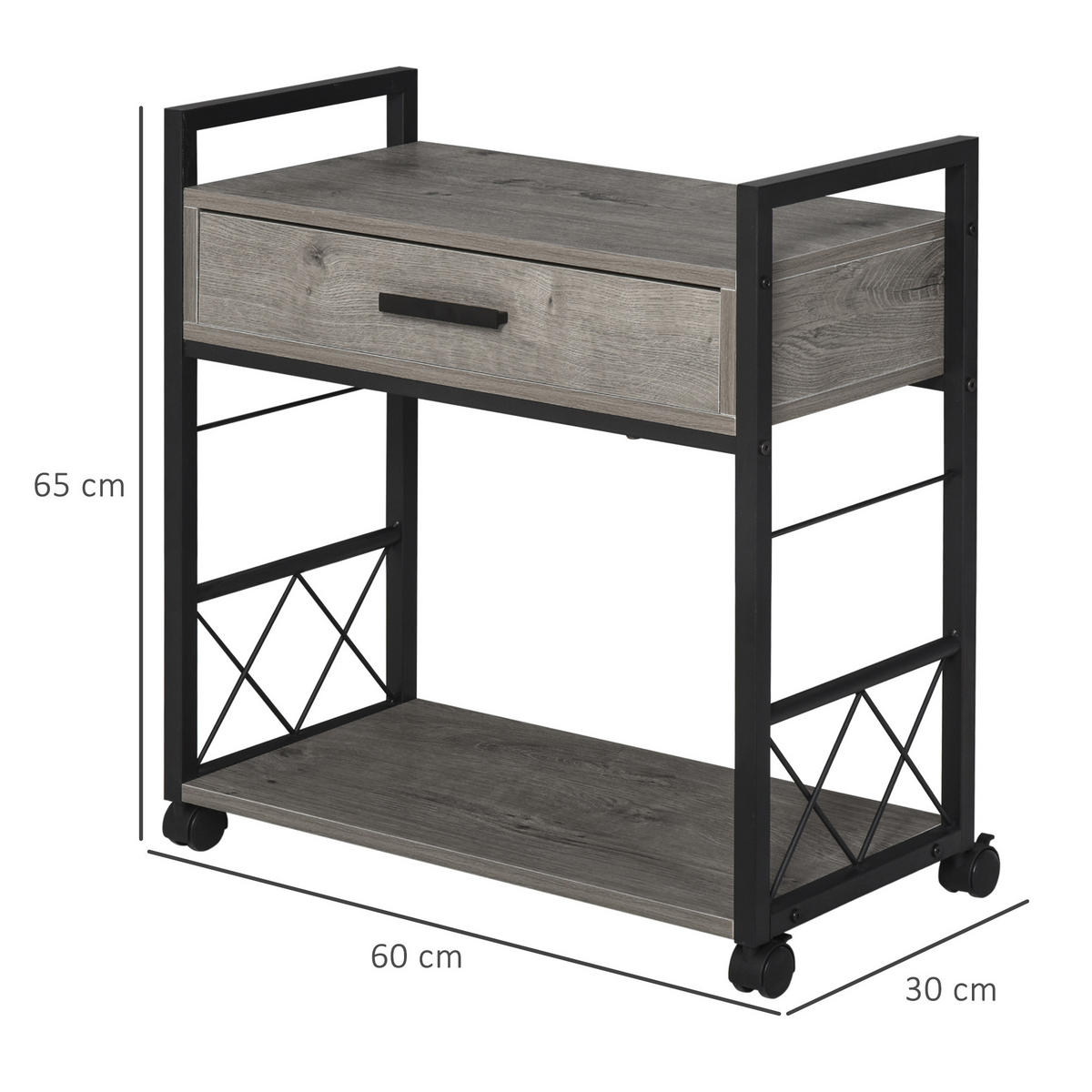 BEISTELLTISCH Servierwagen mit Schublade Ablage Küchenwagen Sideboard Grau - Grau, Kunststoff (60/30/65cm) - HOMCOM