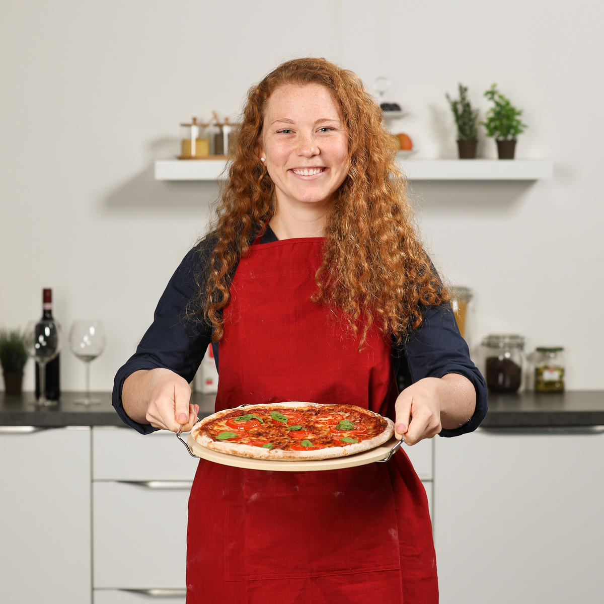 PIZZASTEIN Set - Hellbraun, Holz/Stein (32/4/32cm) - Relaxdays