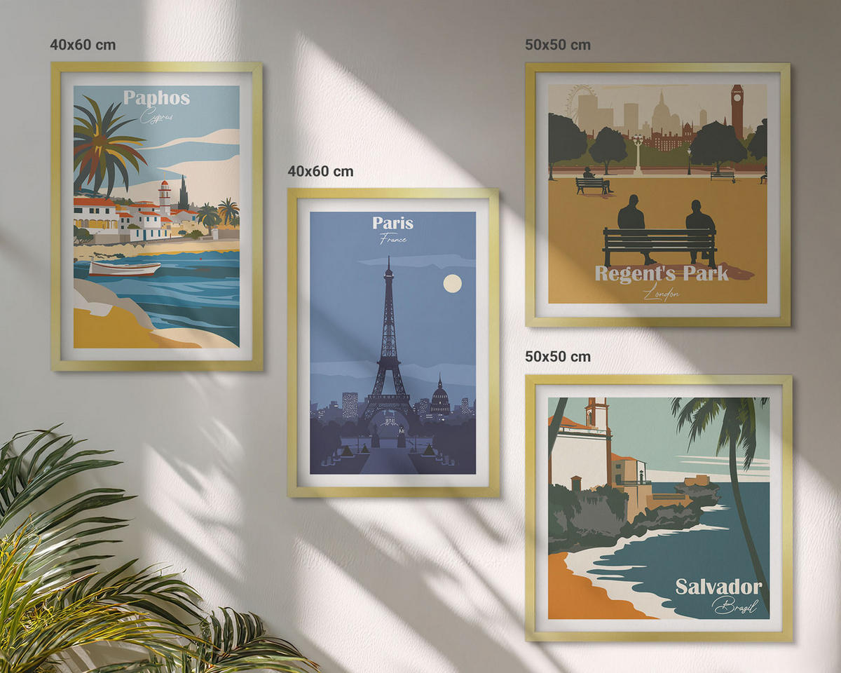 WANDBILDER 4er Set - 50x50 cm & 40x60 cm Goldrahmen - Architektur der Küstenstädte - Goldfarben, Kunststoff (50/50cm) - ArtPrintCave