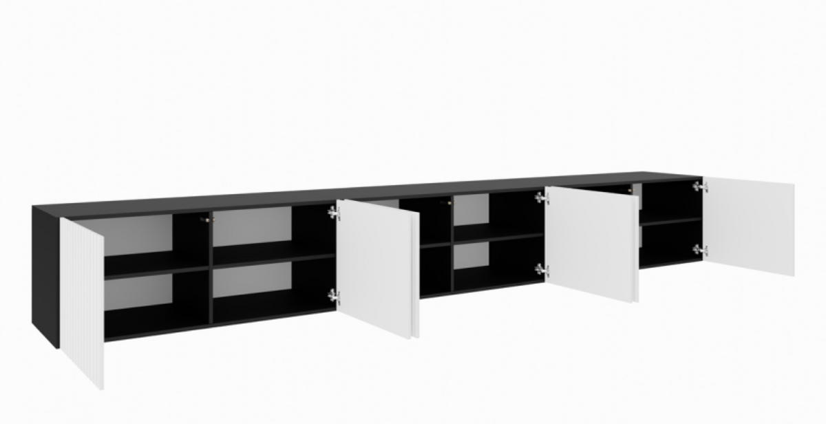 TV-SCHRANK Schwarz Weiß RIO Geschlossen Gerillt 300 cm - Weiß, Holzwerkstoff (300/41/40cm) - Sepro Meble