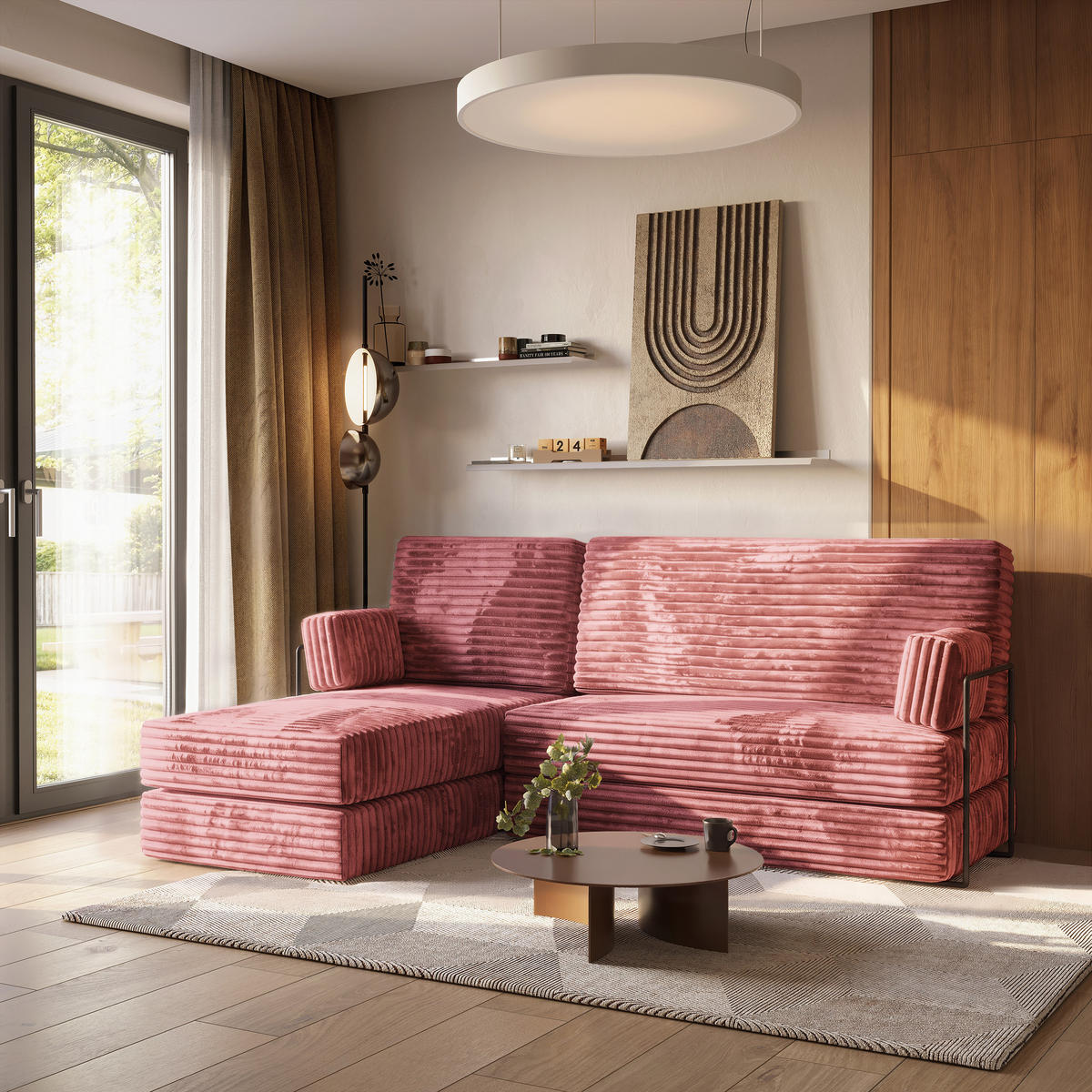 ROHOVÁ SEDAČKA NOTIA modulární Boneless pohovka s funkcí spaní, starorůžová TILIA 62 - růžová, textil (200/120cm) - MASSENO