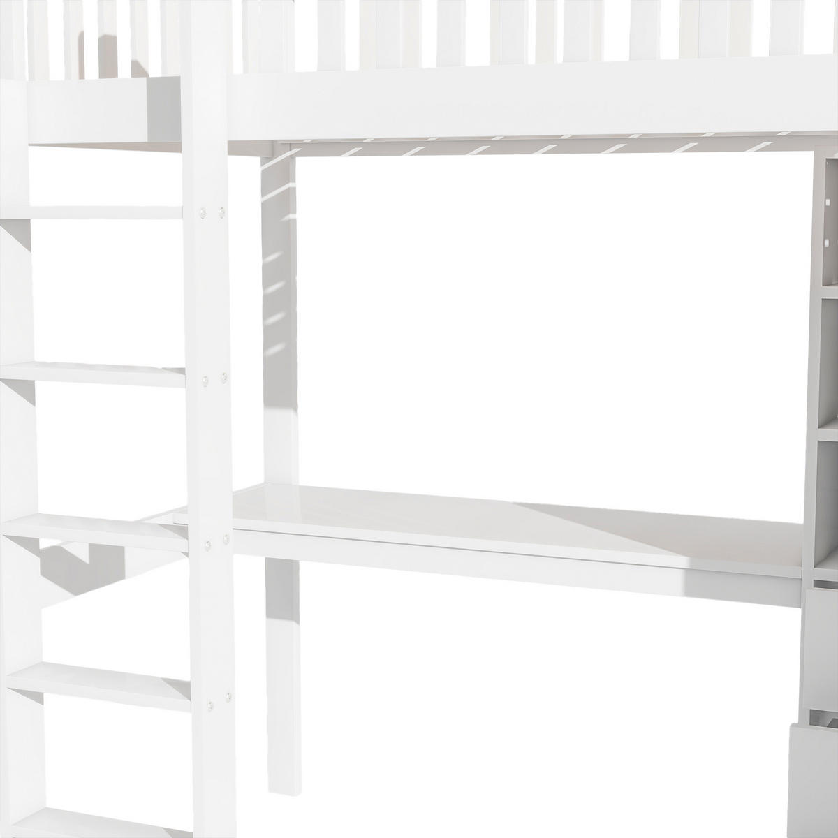 HOCHBETT 90/200 cm mit Schreibtisch und Kleiderschrank in Weiß - Weiß, Holz (90/200cm) - OKWISH