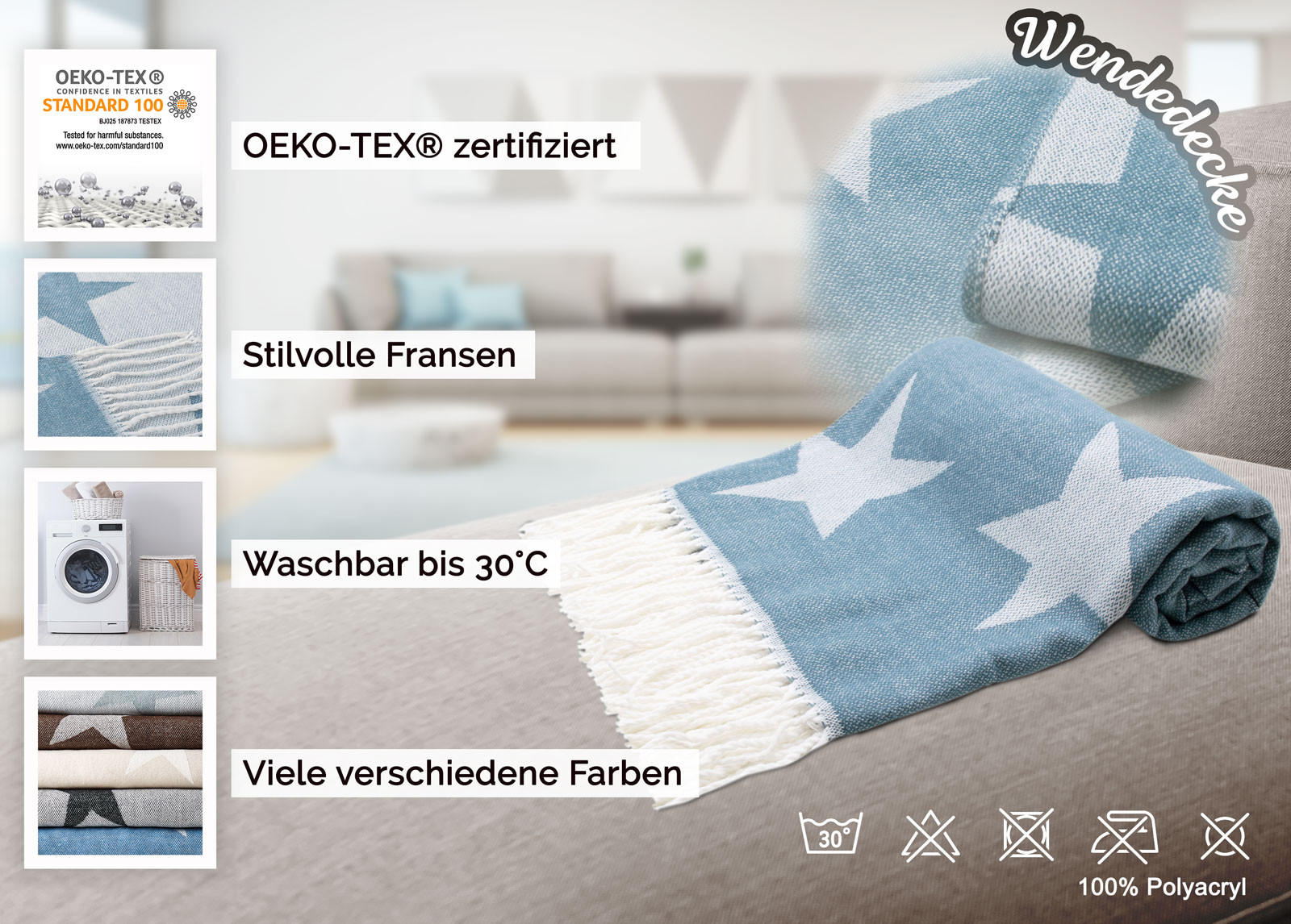 KUSCHELDECKE, 130x170 cm, 100% Polyacryl, Blau - Hellblau, Textil (130/170cm) - Zollner