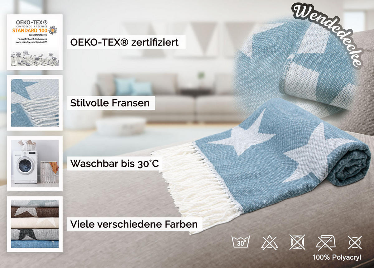KUSCHELDECKE, 130x170 cm, 100% Polyacryl, Blau - Hellblau, Textil (130/170cm) - Zollner