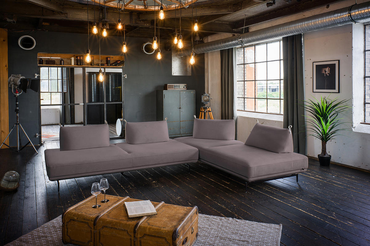ECKSOFA CANE Violett Webstoff - Violett/Lila, Textil/Metall (310/210cm) - KAWOLA