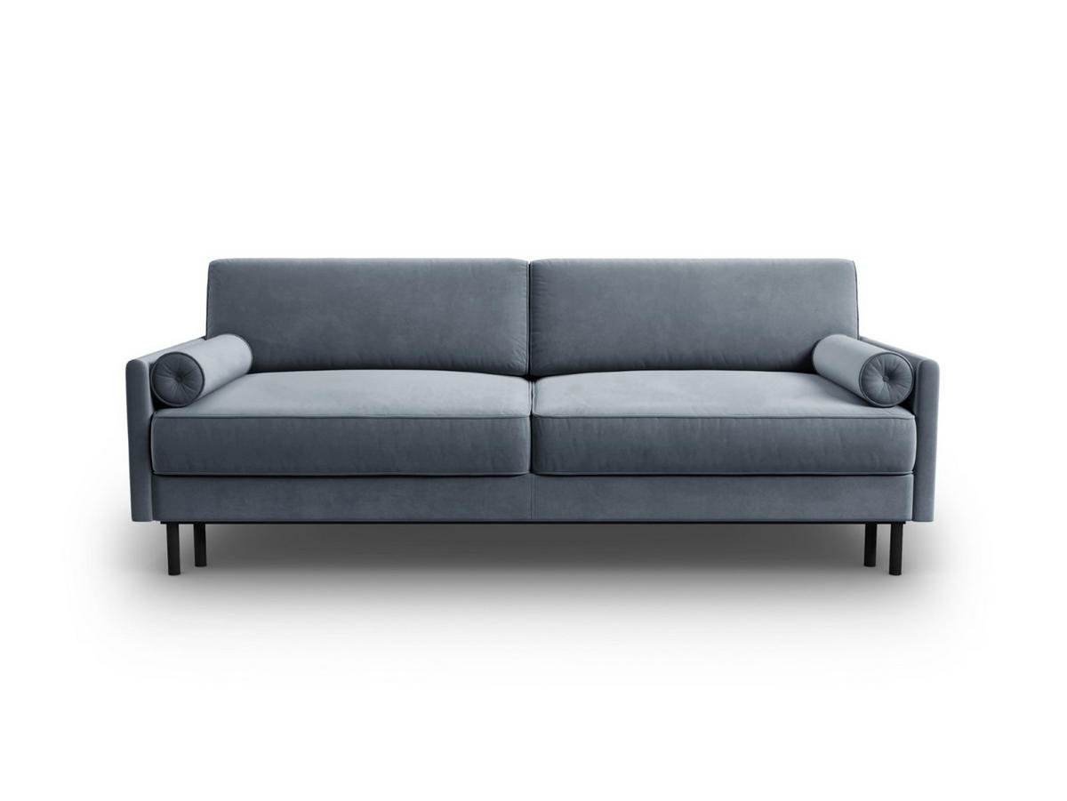 AUSKLAPPBARES-SOFA mit Bettkasten Scott aus Samt hellblau 3 Sitzplätze - Hellblau, Textil (97/87/212cm) - Micadoni
