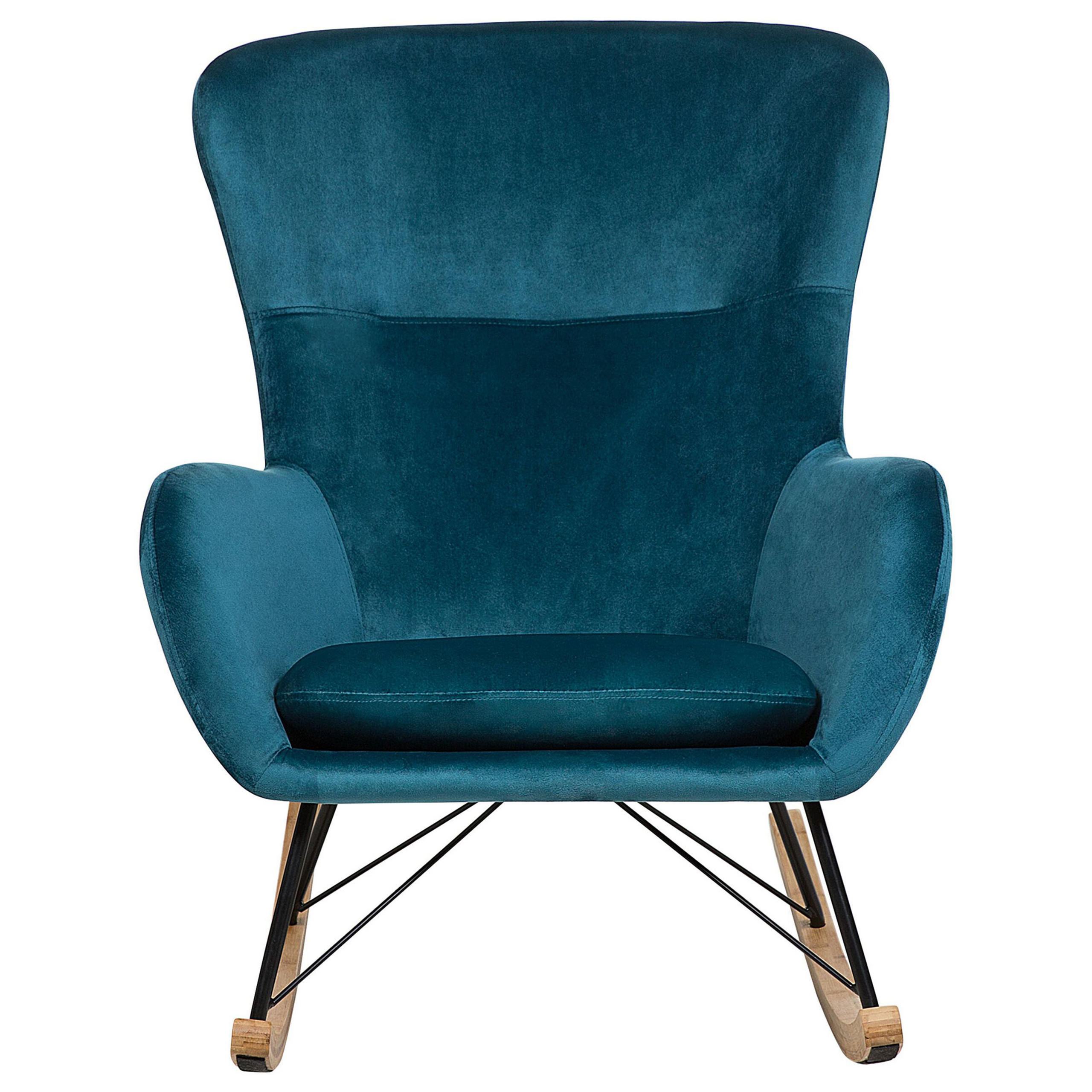SCHAUKELSESSEL Samtstoff Seeblau Ellan - Blau/Hellbraun, Textil (71/97/90cm) - Beliani