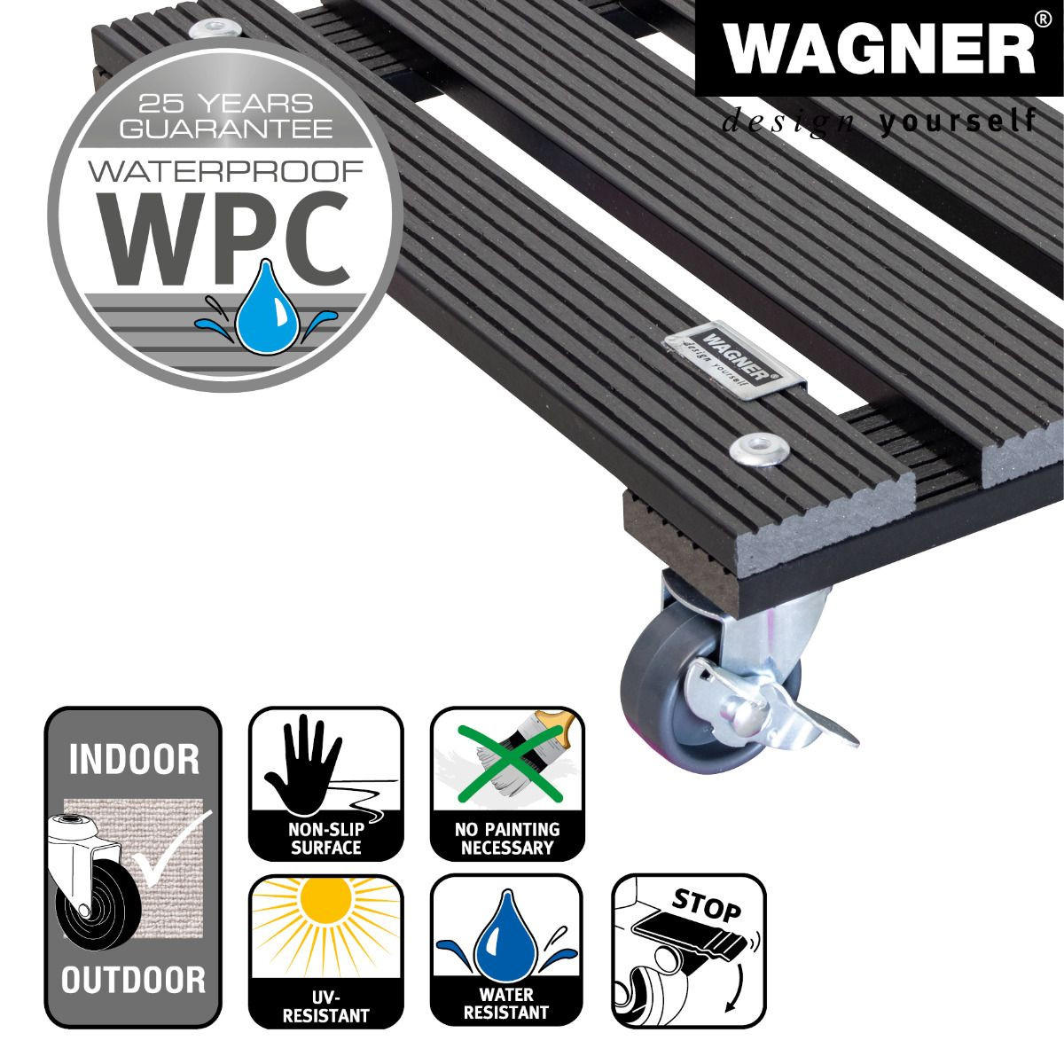 PFLANZENROLLER WPC, grau 0520 - Anthrazit, Kunststoff (41/7.5cm) - WAGNER design yourself