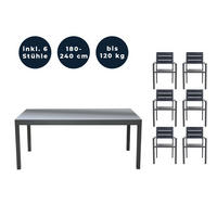 SITZGRUPPE SOL MADERA - 7 tlg. - Anthrazit/Hellgrau, Metall - Home Deluxe