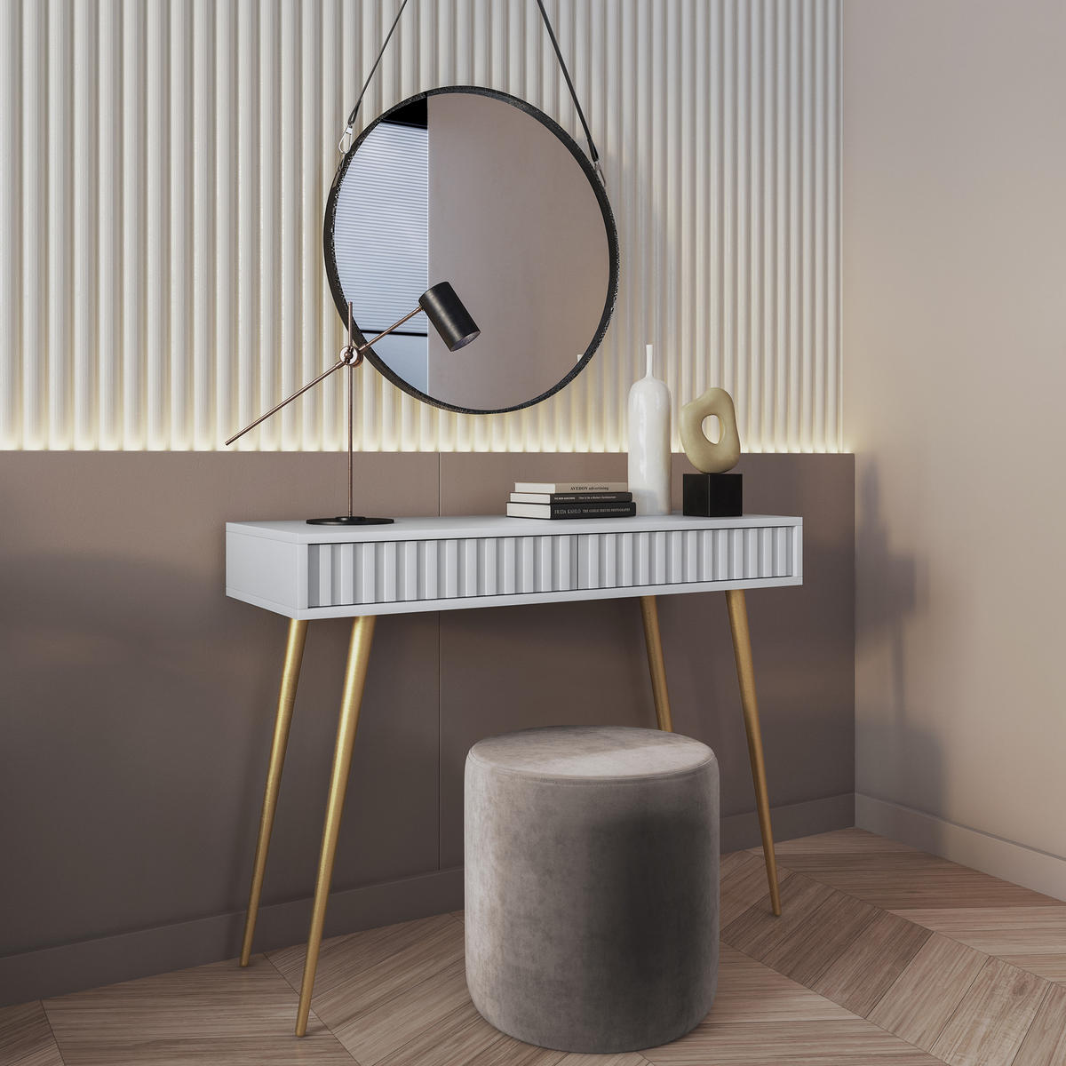 KONSOLE Bello Weiß mit goldenen Metallfüßen 104 cm - Goldfarben/Weiß, Holzwerkstoff/Metall (38/104/80cm) - Selsey
