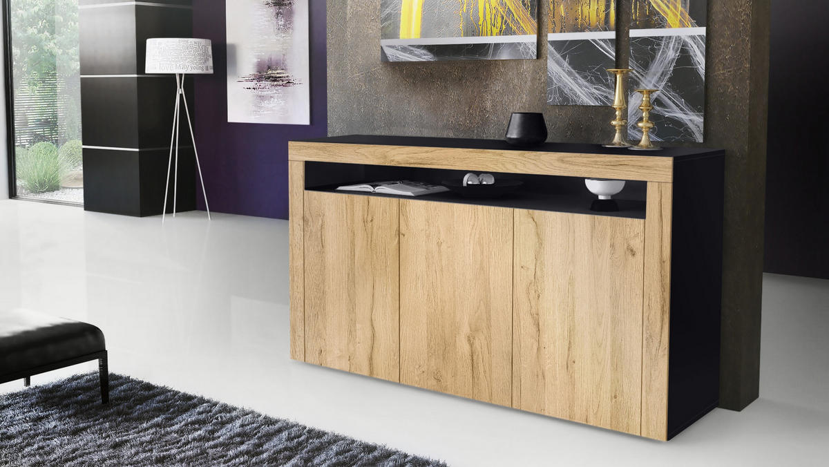 SIDEBOARD Valencia Eiche Natur/ Eiche Natur - Eichefarben, Holzwerkstoff (155/92/40cm) - Vladon