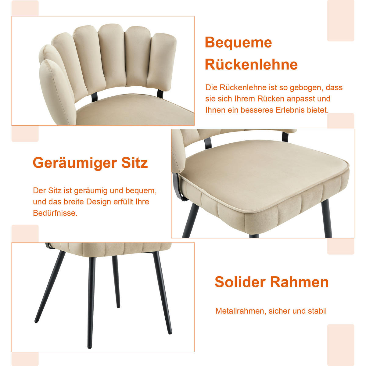 TISCHGRUPPE 3-tlg 2 Personen Runder Tisch 60cm & Samtstühle - Beige, Holzwerkstoff/Metall (73.5/21.5/76cm) - Raelunyi