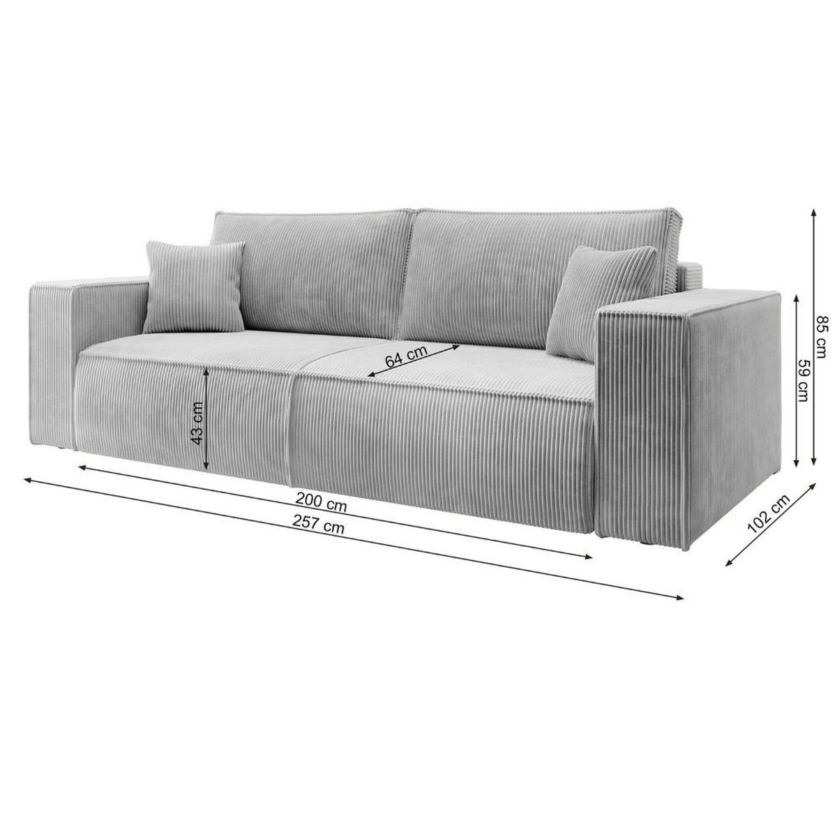SCHLAFSOFA Farese Cremeweiß Cordbezug - Creme/Schwarz, Kunststoff/Textil (257/85/102cm) - Selsey