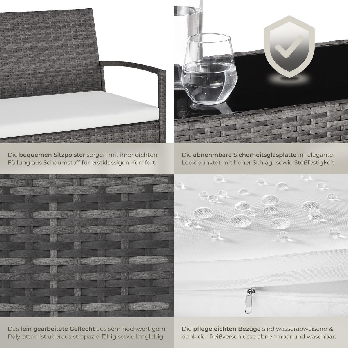 RATTAN SITZGRUPPE Sparta,schlanke Gestelle,grau - Grau, Kunststoff - tectake
