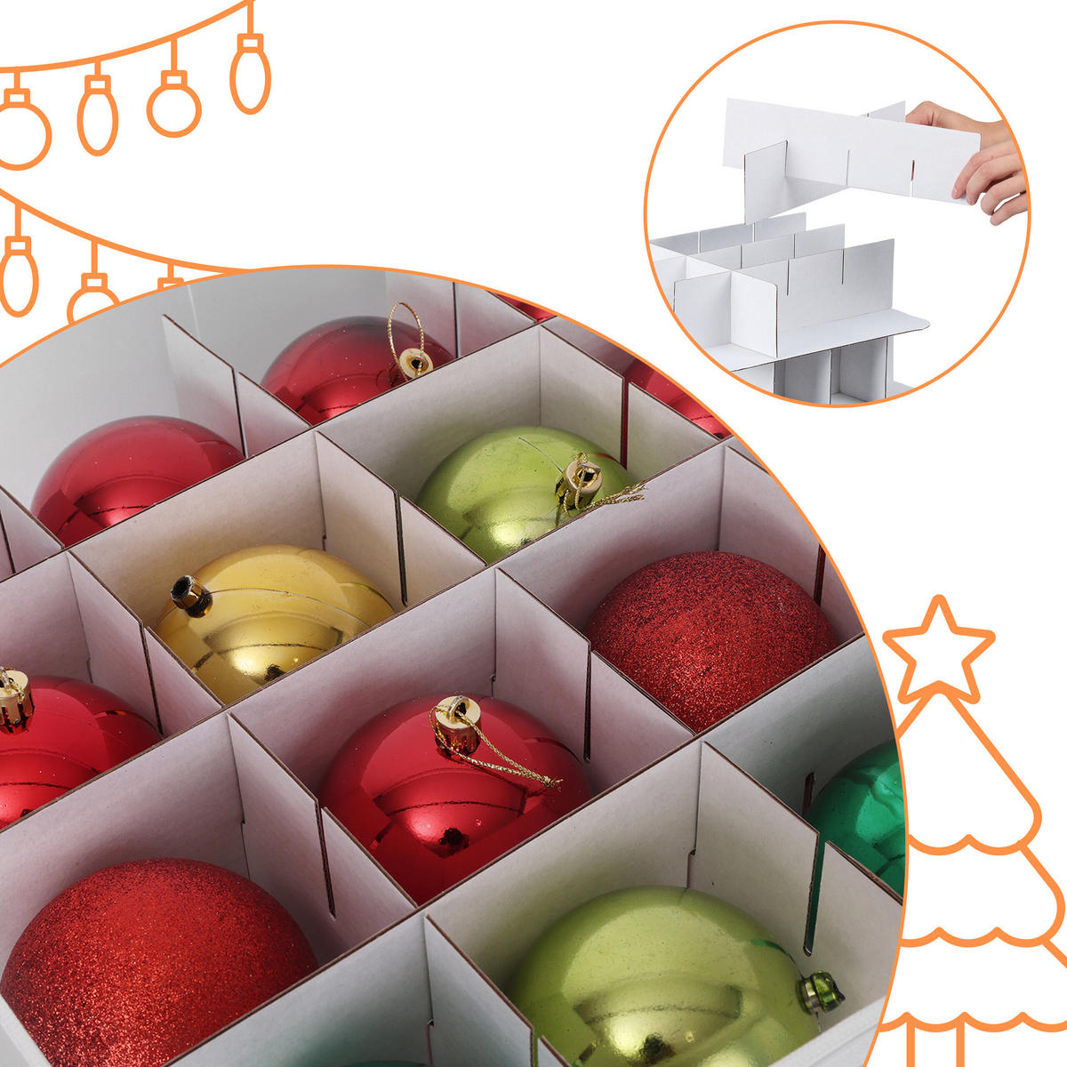 WEIHNACHTSKUGEL-AUFBEWAHRUNGSBOX - Transparent, Wellpappe/Kunststoff (36/3/36cm) - Relaxdays