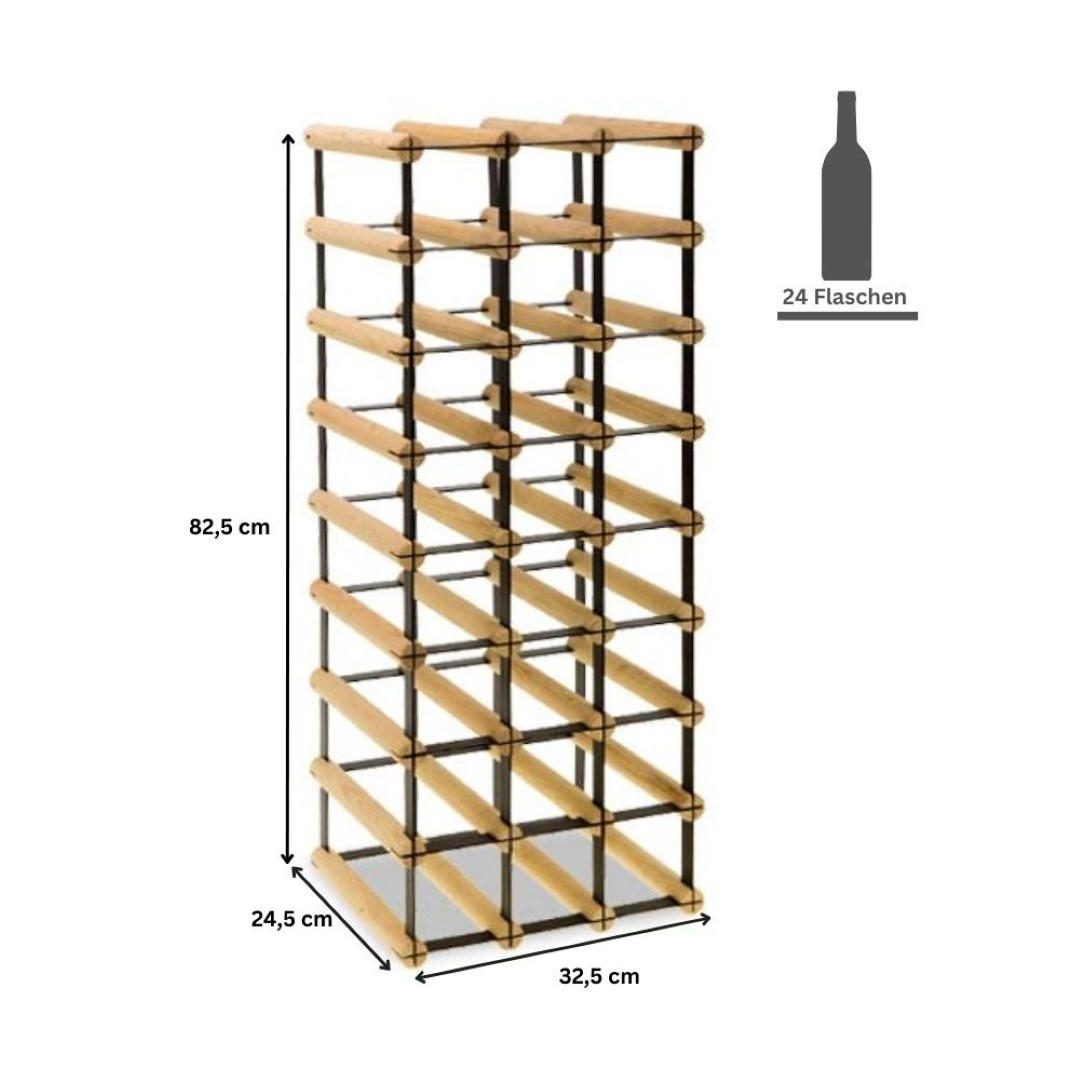 WEINREGAL Vinotega Mod Metal 82,5x32,5x24,5 cm 3x8 Flaschen Massives Kiefernholz Braun Geölt - Braun, Holz (32.5/82.5/24.5cm) - PROREGAL