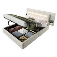POLSTERBETT 140 x 200 cm in beige, mit hydraulischem Stauraum und integriertem Nachttisch - Beige, Textil (140/200cm) - KOMHTOM