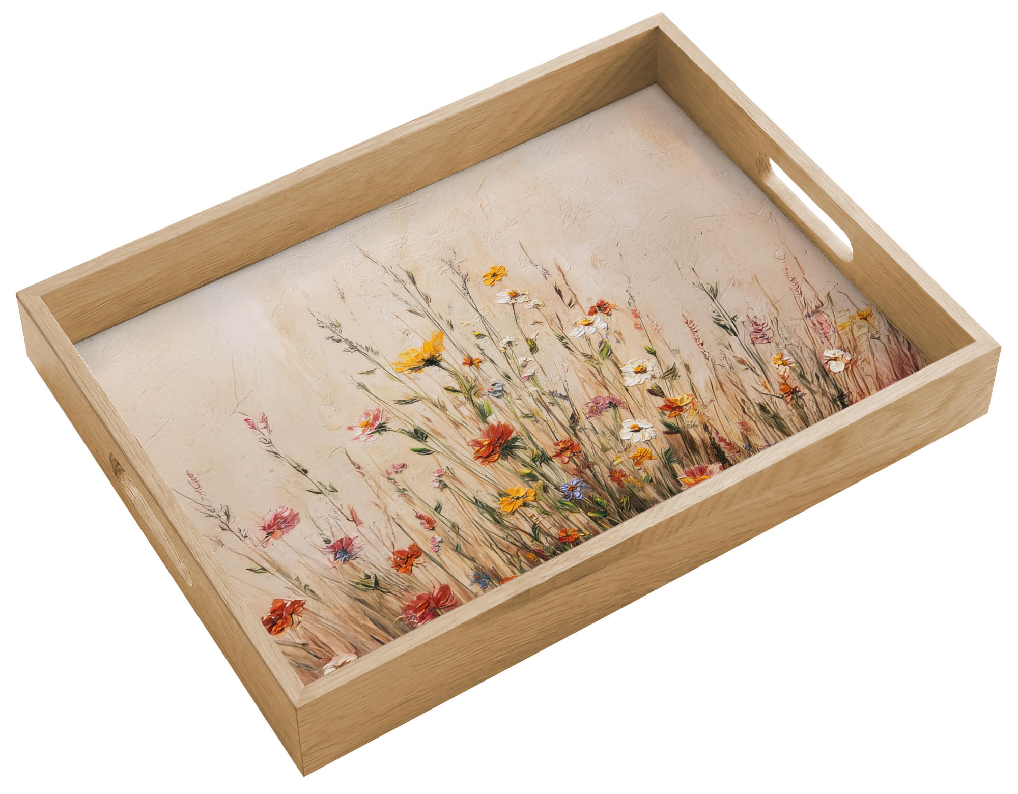 TABLETT Wildblumen - Pinselstriche - Ruhig 40x30 cm - Multicolor, Holz (40/5/5cm) - OnlyWow