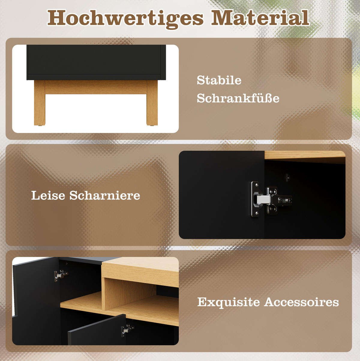 SIDEBOARD 120,5/42/96 cm in Schwarz mit 3 Türen und offenem Fach - Schwarz, Holzwerkstoff (120.5/96/42cm) - Flora Grace