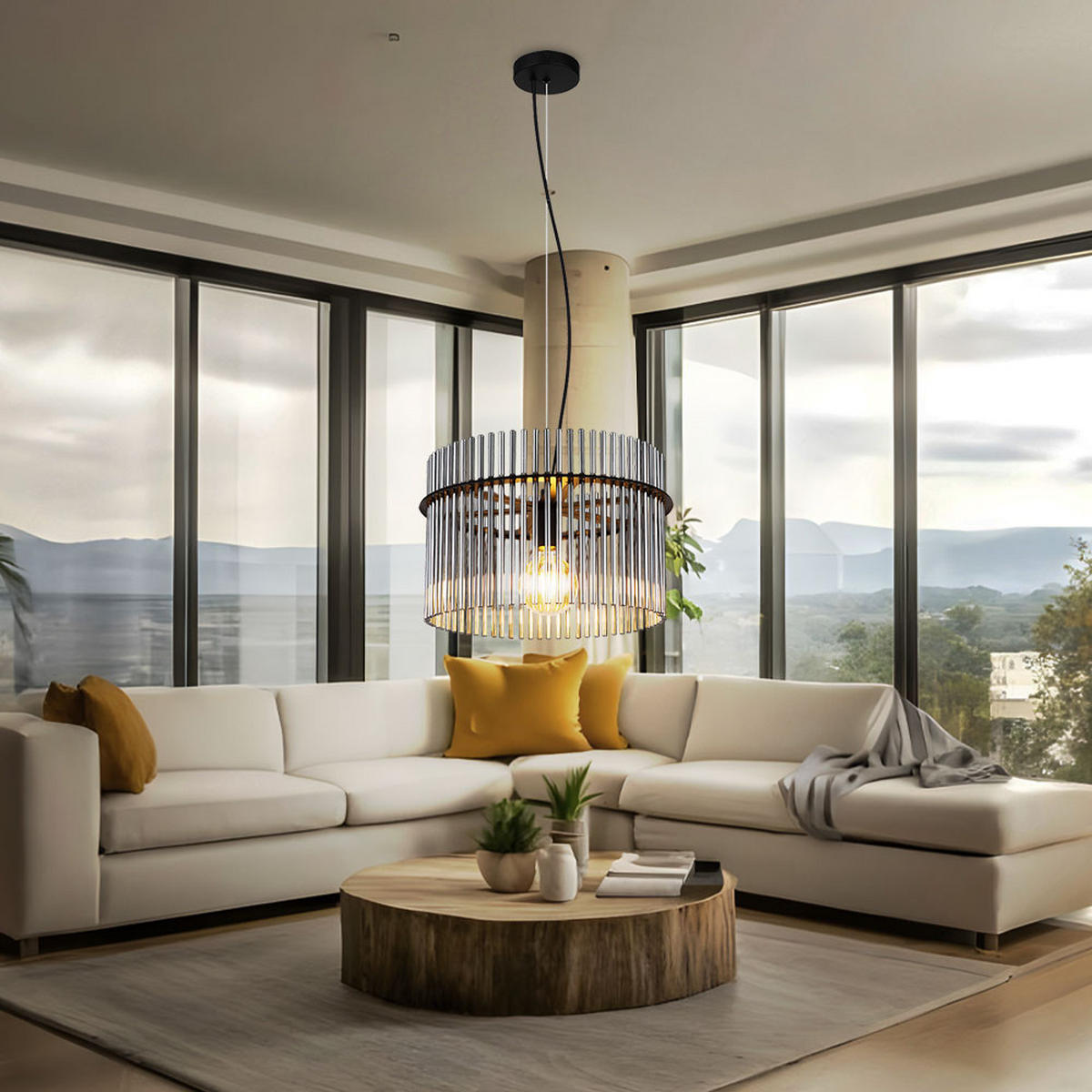 LED HÄNGELEUCHTE Metall Schwarz - Grau, Glas (40/40/150cm) - Globo Lighting