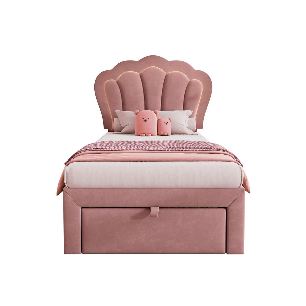 KINDEREINZELBETTEN aus Samt 90x190 cm in Rosa mit LED-Beleuchtung & Schublade - Rosa, Textil (90/190cm) - Modfu