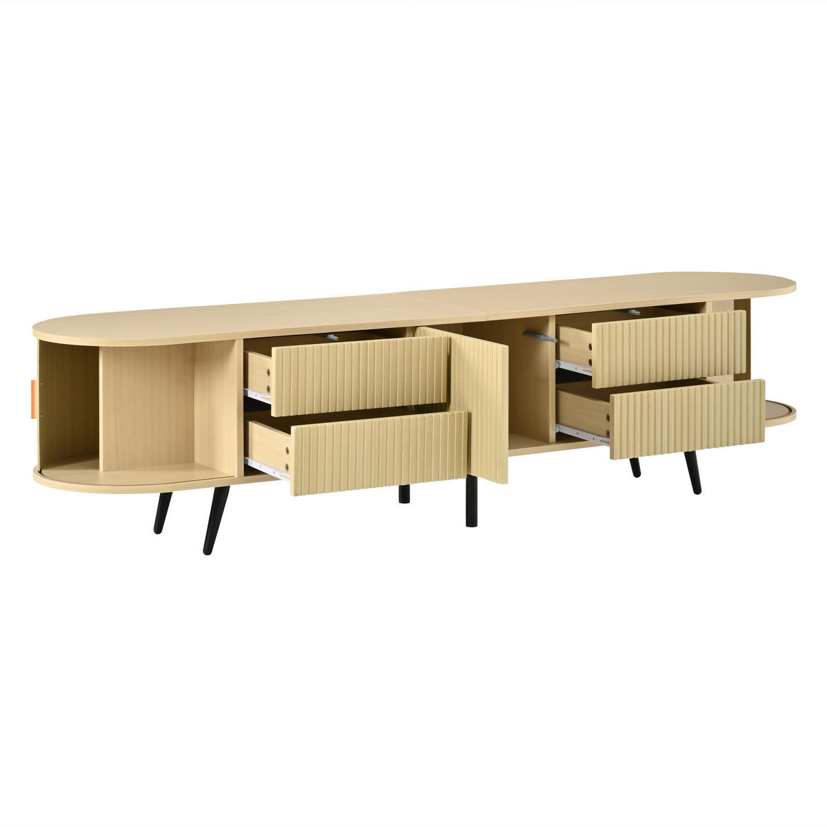 LOWBOARD DE-40406 4 Schubladen mit Rolltür und Streifen-Design Holzfarbe - Naturfarben, Holzwerkstoff (180/45/40cm) - ComfortXL