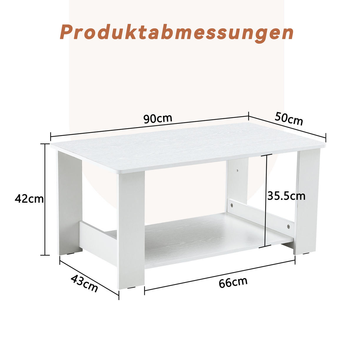 COUCHTISCH DE-096 Modern Weiß - Weiß, Holzwerkstoff (50/90/42cm) - ComfortXL