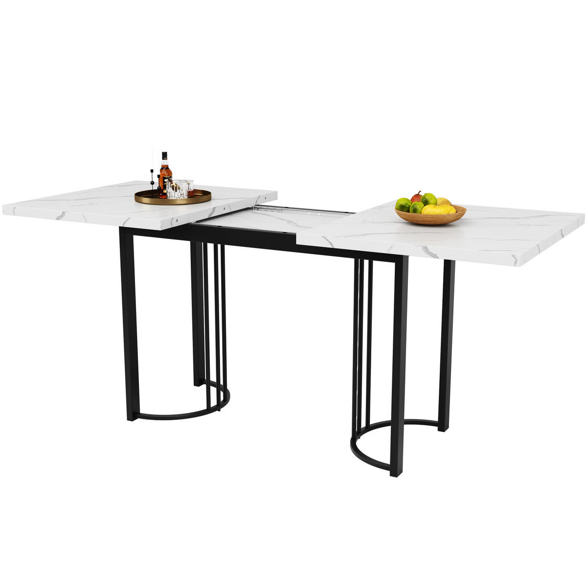ESSTISCH, MDF mit Metallgestell, ausziehbar 140-179,5/80/75,5 cm, Schwarz/Weiß - Schwarz, Holzwerkstoff (140/80/75.5cm) - Redom