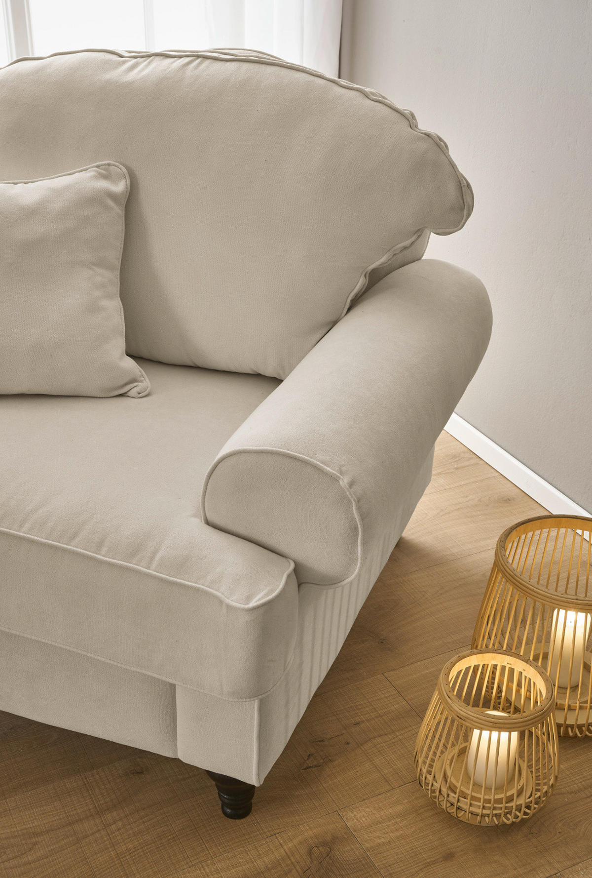 SESSEL beige Landhaus, Loungesessel 110 cm - Beige/Braun, Holz/Textil (110/95/100cm) - Furn.Design