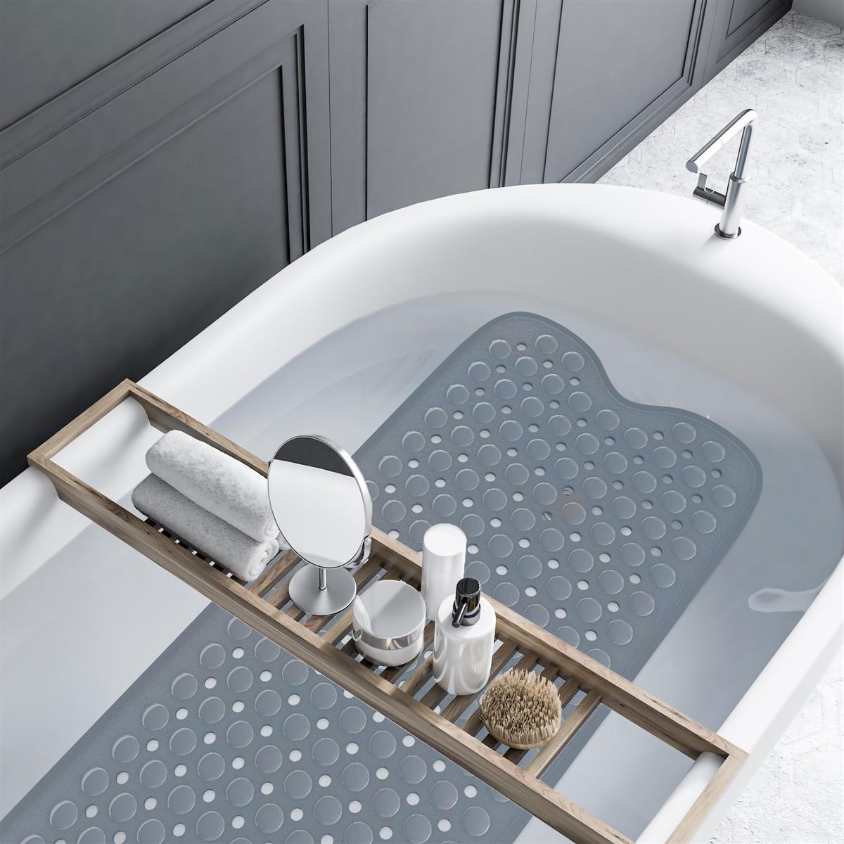 DUSCHMATTE Badewannenmatte 100/40 cm - Grau, Kunststoff (40/100cm) - Intirilife