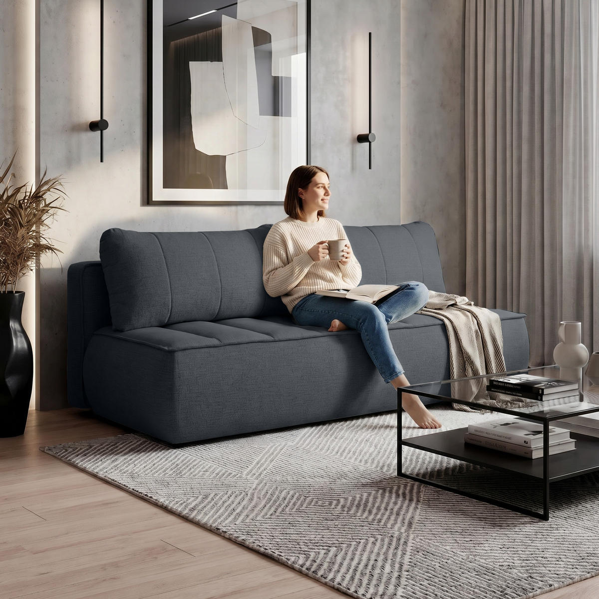 SCHLAFOSOFA Doris mit Schlaffunktion und Bettkasten, DL-System, Schwarz - Schwarz, Textil (210/88/100cm) - Beautysofa