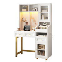 SCHMINKTISCH in Weiß mit LED-Beleuchtung und Glasvitrine für Schlafzimmer, B100/T45/H156 cm - Goldfarben/Weiß, Holzwerkstoff/Metall (100/156/45cm) - STILVORA